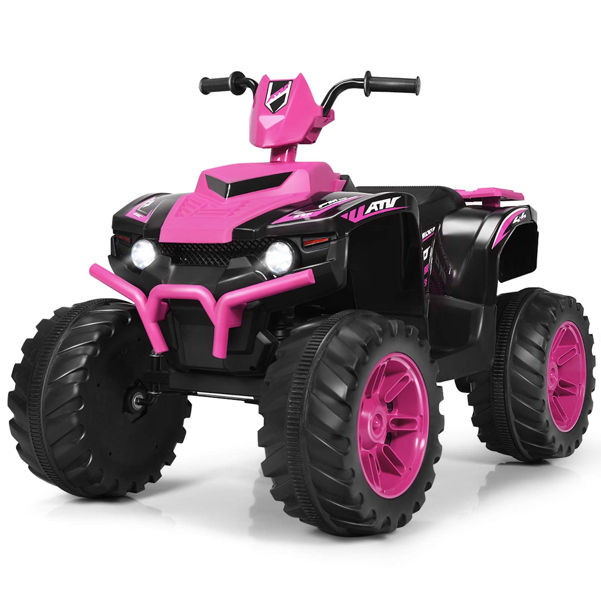 Costzon Kids ATV, 12V Battery Powered Electric Vehicle w/LED Lights, High & Low Speed, Horn, Music, USB, Treaded Tires, Ride on Car 4 Wheeler Quad for Boys & Girls Gift, Ride on ATV (Black)