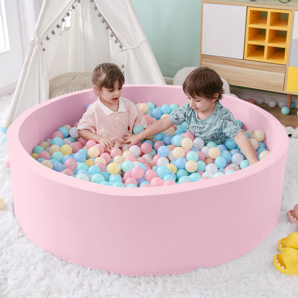 SHJADE Foam Ball Pit, 35.4"x 11.8" Ball Pits for Toddlers-Grey