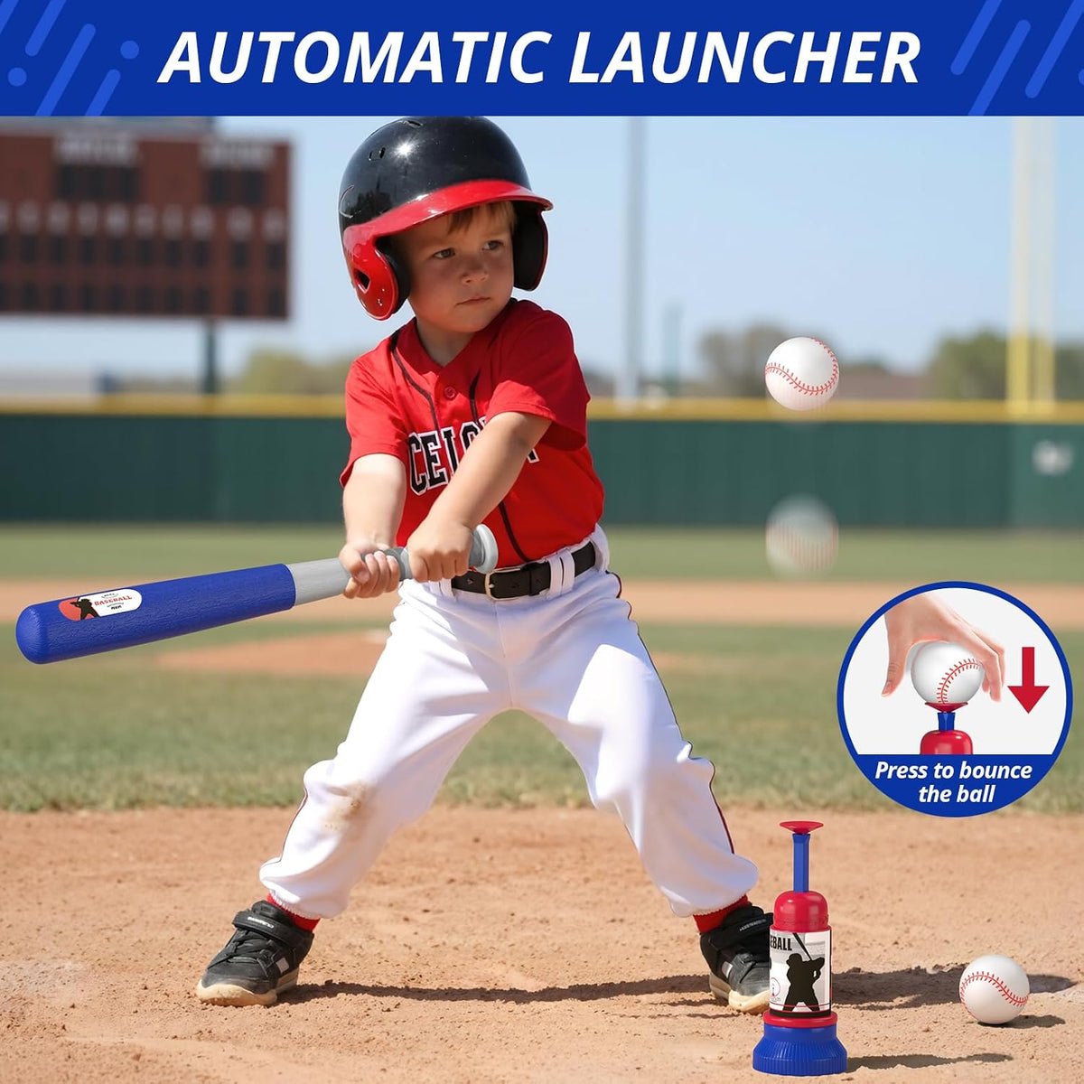 HYES 3-in-1 Baseball Set for Kids with Auto Pitching Machine