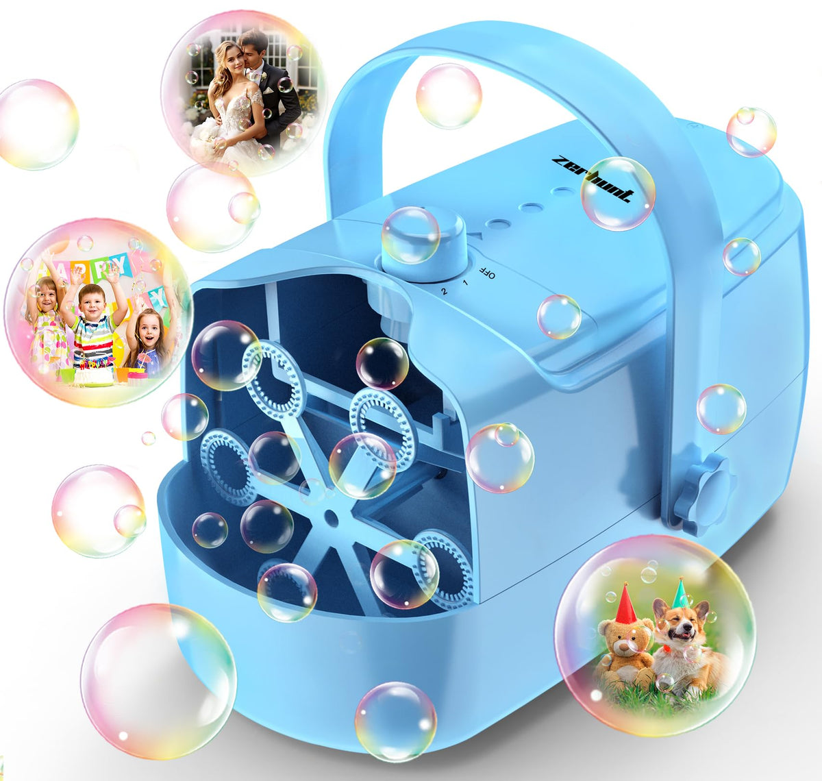 Zerhunt Durable Bubble Machine for Party: 3 Power Modes for Non-Stop Fun - 18000+ Bubbles Per Minute High Output 30 Mins Bubbles per Refill - Kids Safe Auto-Stop for Outdoor Backyard Birthday
