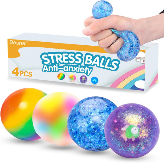 4 Pack Stress Balls, Squishy Balls, Squishy Fidget Stress Relief