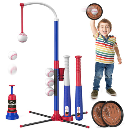 HYES 3-in-1 Baseball Set for Kids with Auto Pitching Machine