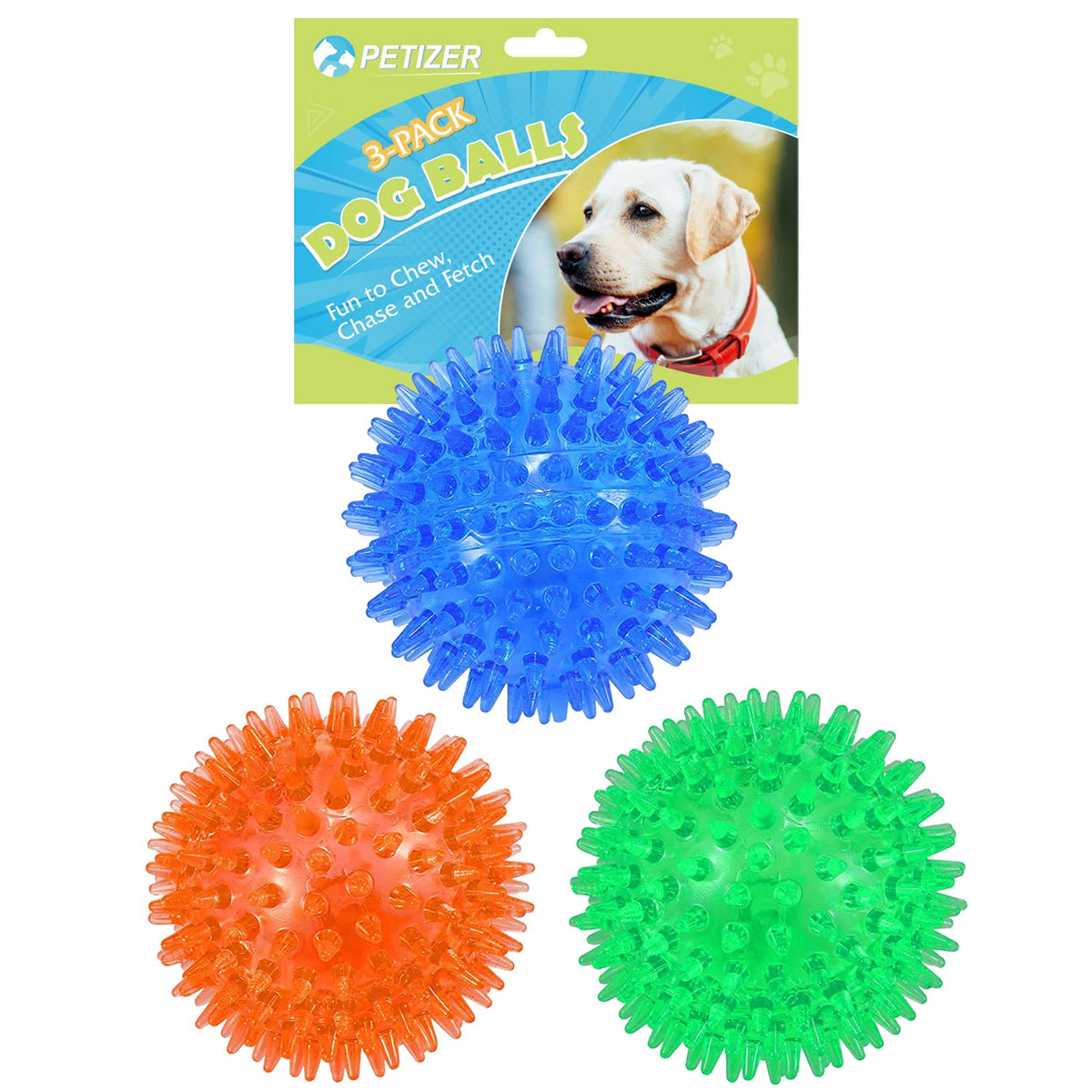 petizer 3 Pack 2.5” Squeaky Dog Toy Balls, Floating Pool Balls, Spiky Dog Balls Water Toys, Durable Interactive Fetch Toys for Puppy, Dog Chew Toys for Teething (2.5", Small Dog)
