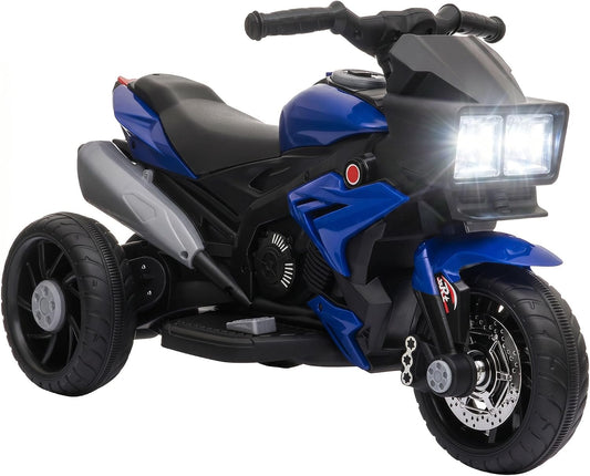 Aosom 6V Kids Motorcycle Toddler Ride-on Toy 3-Wheel Music Horn Blue