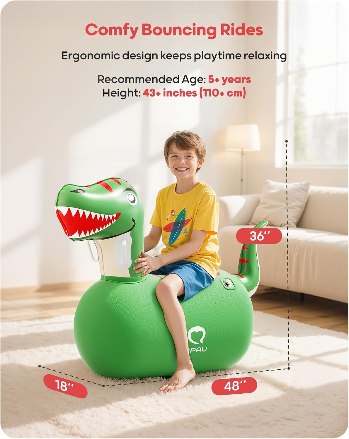 QPAU Inflatable Dinosaur Bouncy Hopper Toy, 2 Pack with Hand Pump