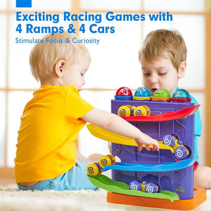 hahaland Ball Drop Toys for 1 Year Old, 2 in 1 Pound a Ball & Car Ramp