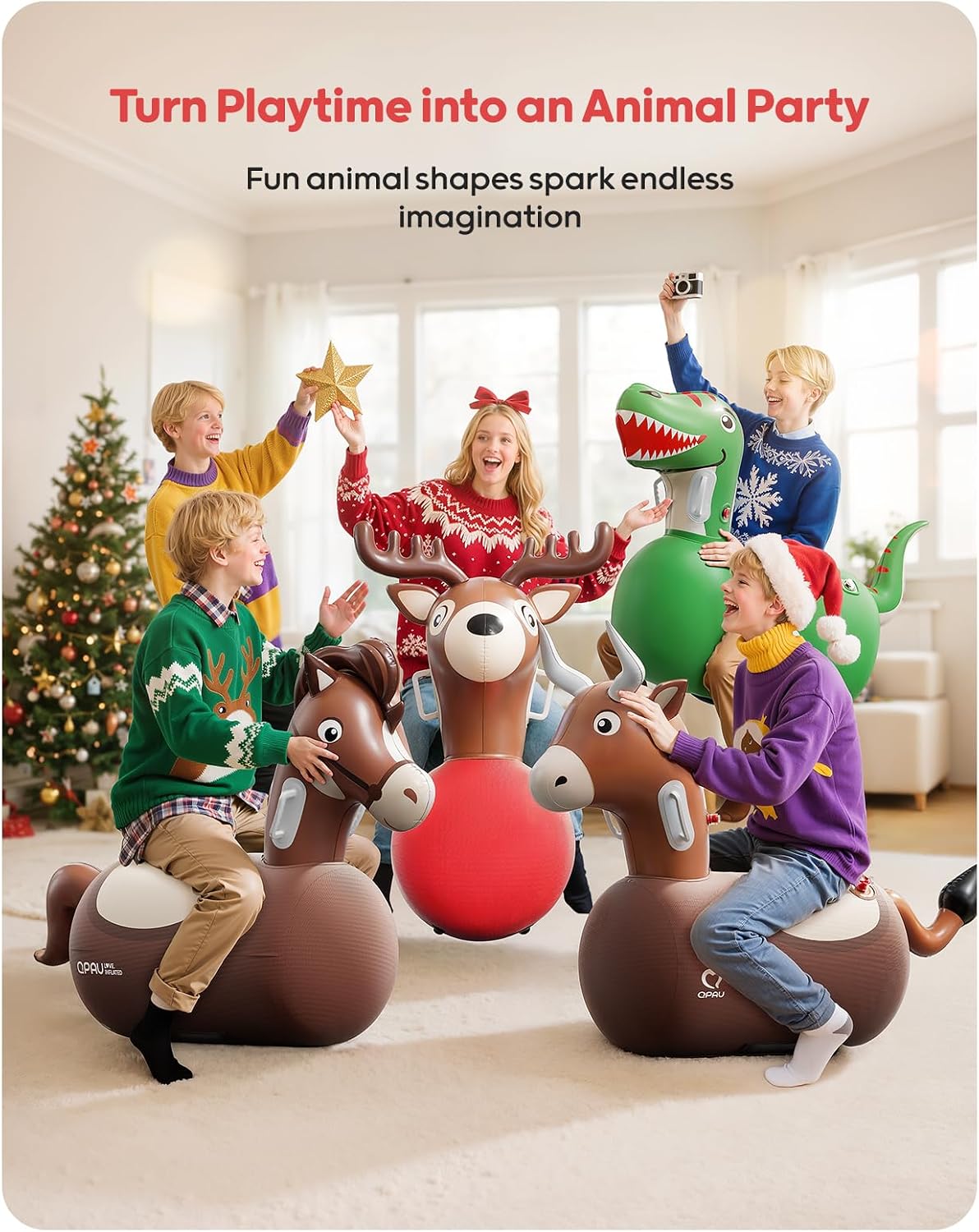 QPAU Inflatable Dinosaur Bouncy Hopper Toy, 2 Pack with Hand Pump