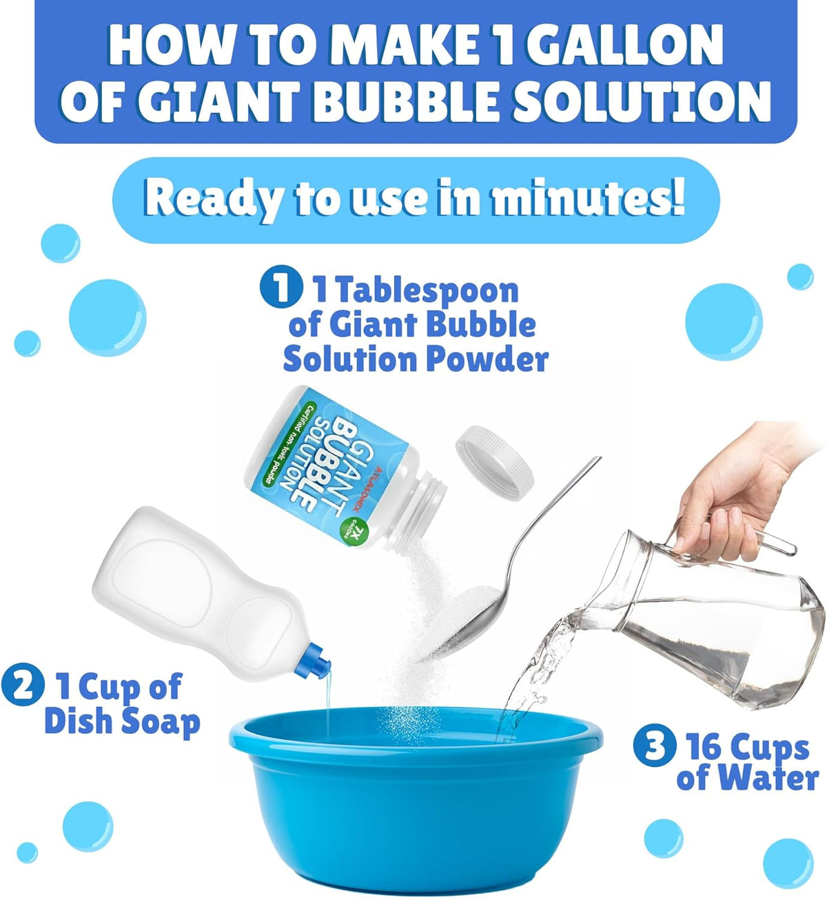 Giant Bubble Solution - Bubble Wands, Bubbles for Kids, Kids Bubbles Mix Powder Makes 896 OZ (7 Gallons) - The Original Solution Mix | 100% Kid Safe