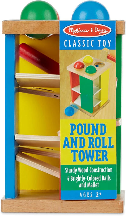 Melissa & Doug Deluxe Pound and Roll Wooden Tower Toy with Hammer, White