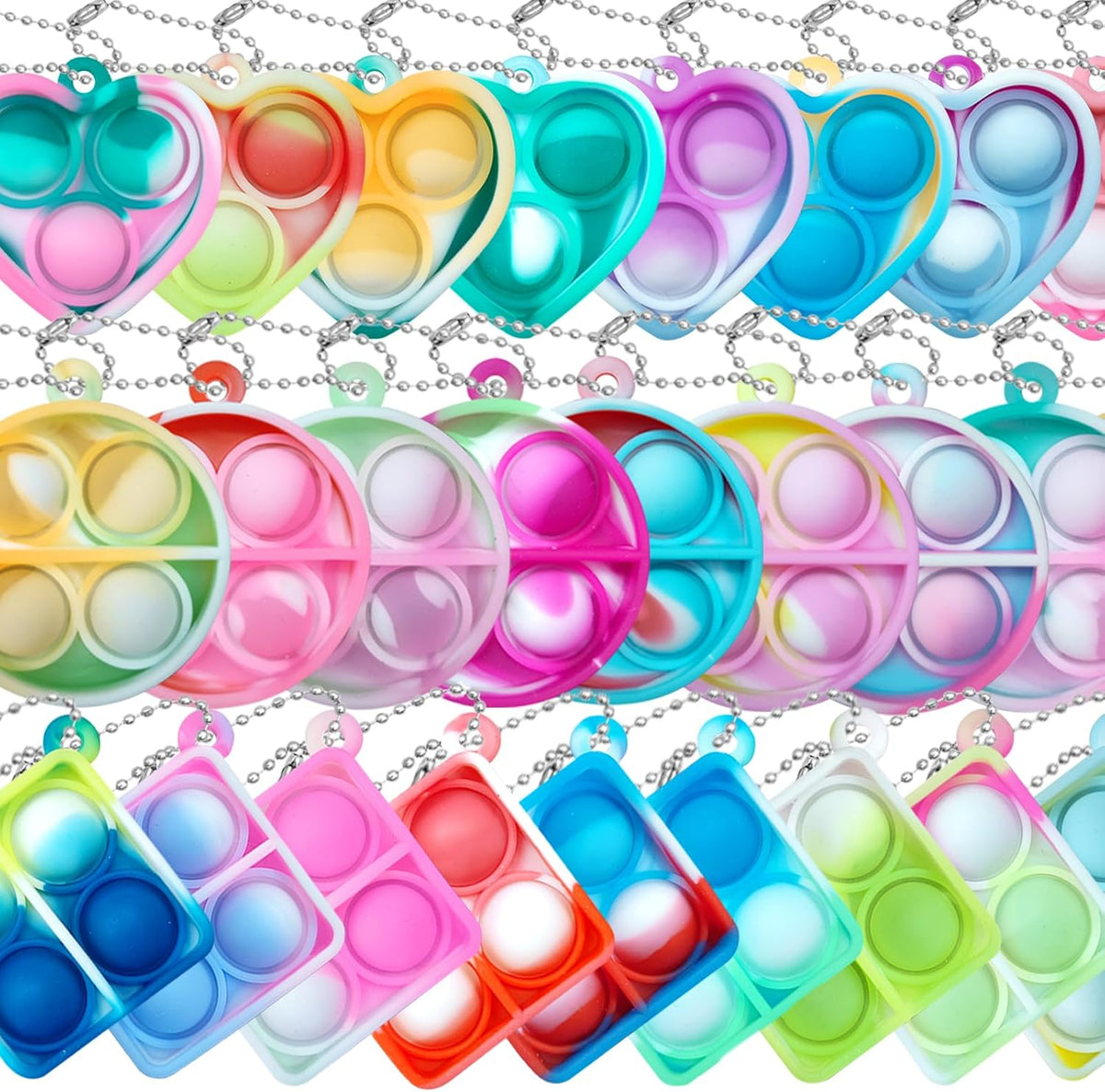 ONKULL Pop Fidget Keychain 30 Pack ,Mini Fidget Toys Bulk ,Sensory Toys for Kids ,Party Favors for Kids 4-8,8-12 Year ,Back to School Gifts for Classroom ,Halloween Birthday Goodie Bags Stuffers