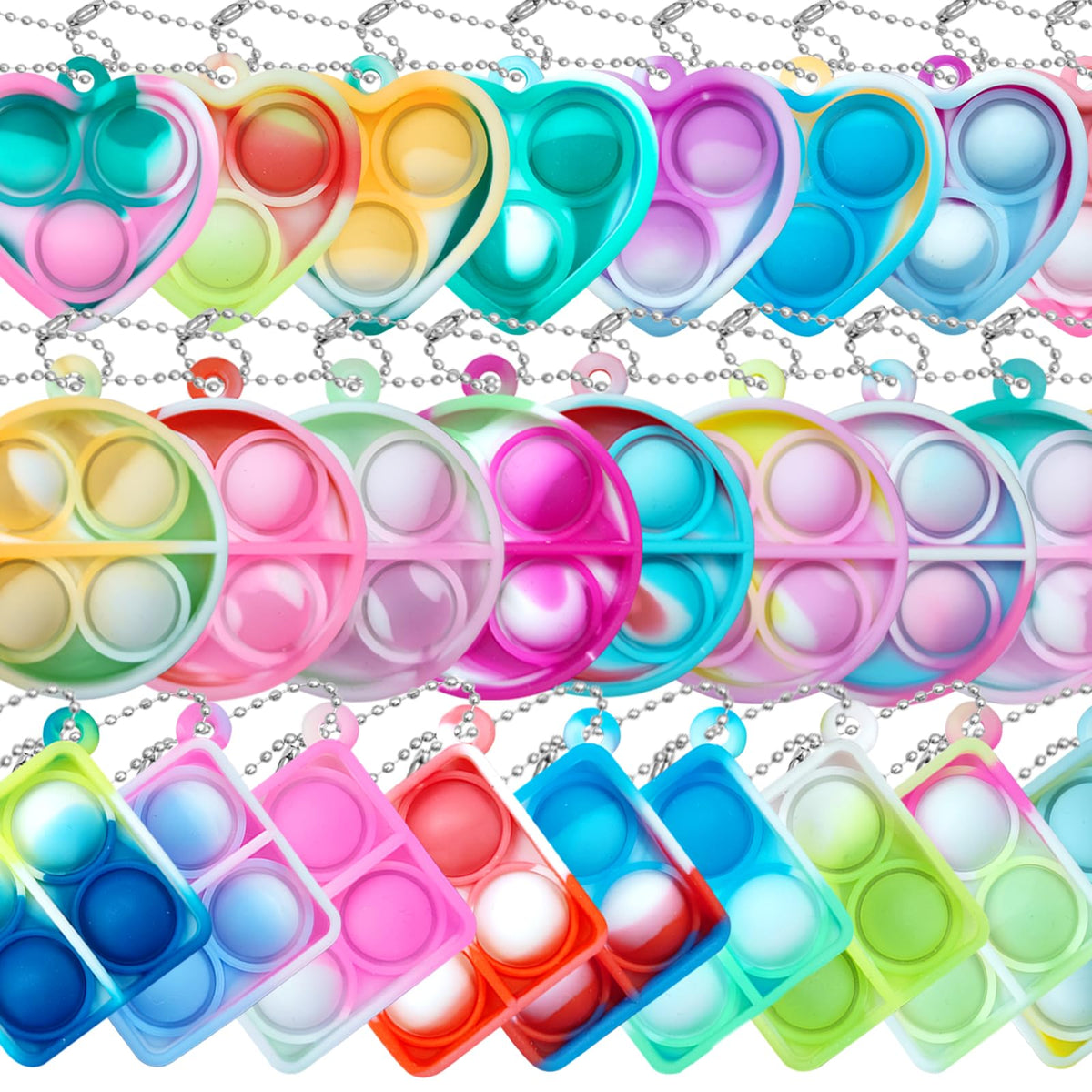 ONKULL Pop Fidget Keychain 30 Pack ,Mini Fidget Toys Bulk ,Sensory Toys for Kids ,Party Favors for Kids 4-8,8-12 Year ,Back to School Gifts for Classroom ,Halloween Birthday Goodie Bags Stuffers