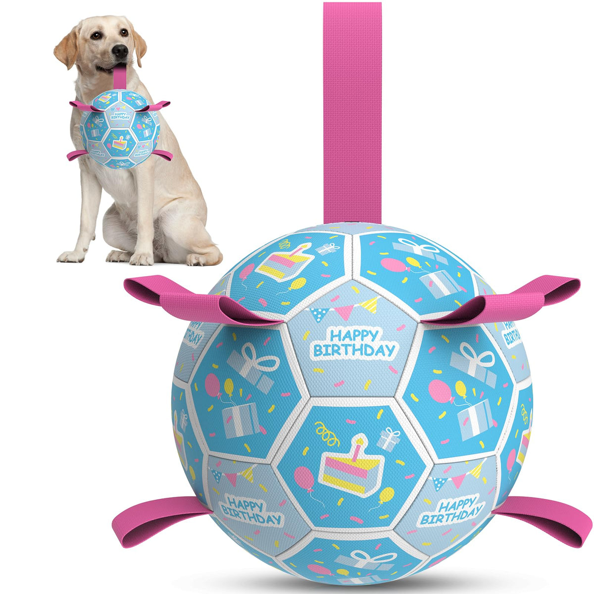 QDAN Dog Balls, 6 Inch Dog Soccer Ball with Straps, Herding Balls for Dogs