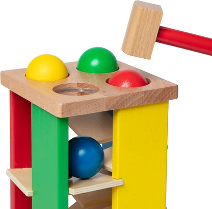 Melissa & Doug Deluxe Pound and Roll Wooden Tower Toy with Hammer, White
