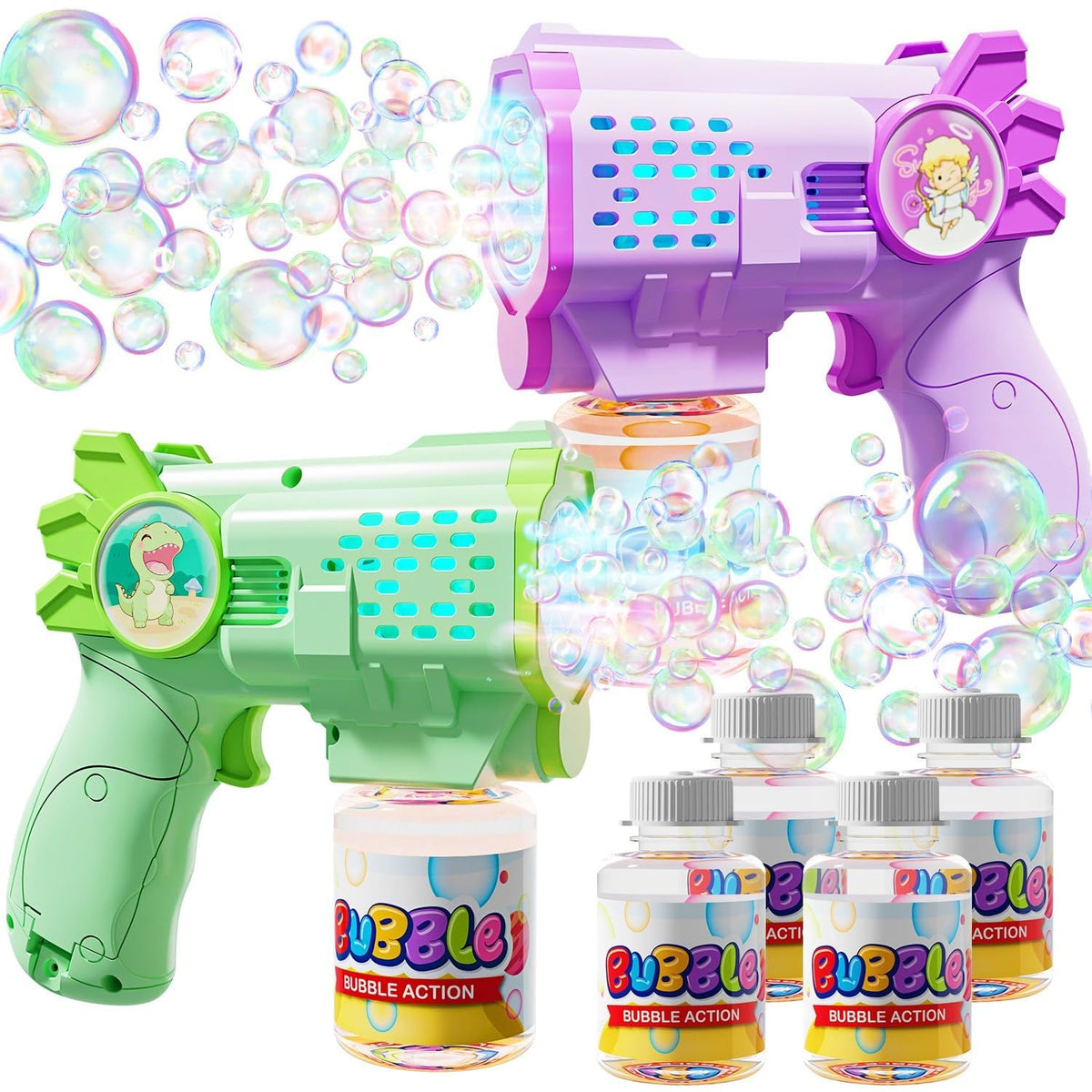 EagleStone 2 Packs Automatic Bubble Machine Guns with 4 Bottles Solution