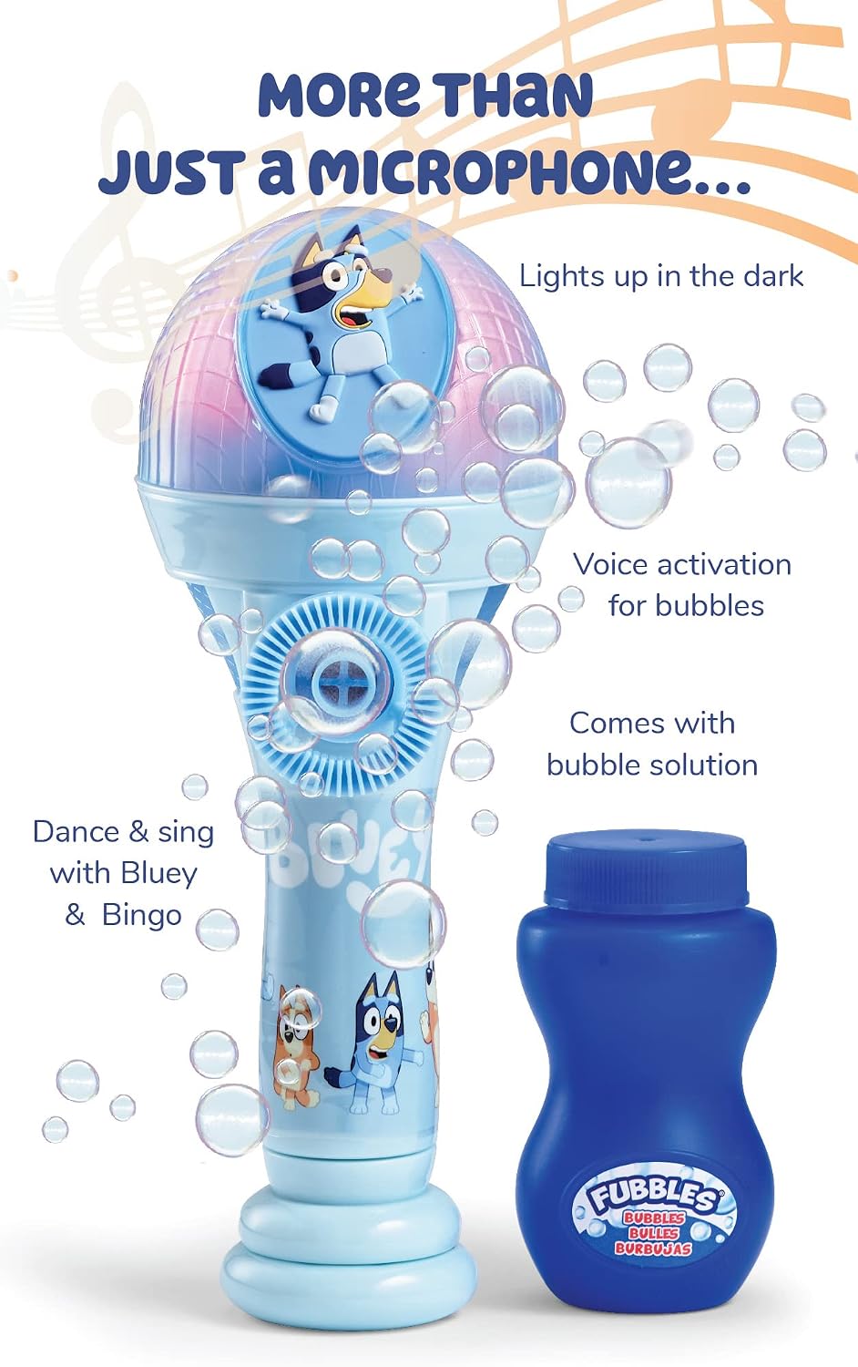 BLUEY Dance Mode Bubble Machine and Toy Microphone | Bluey Toy for Baby, Toddlers and Kids | Includes Bubble Solution