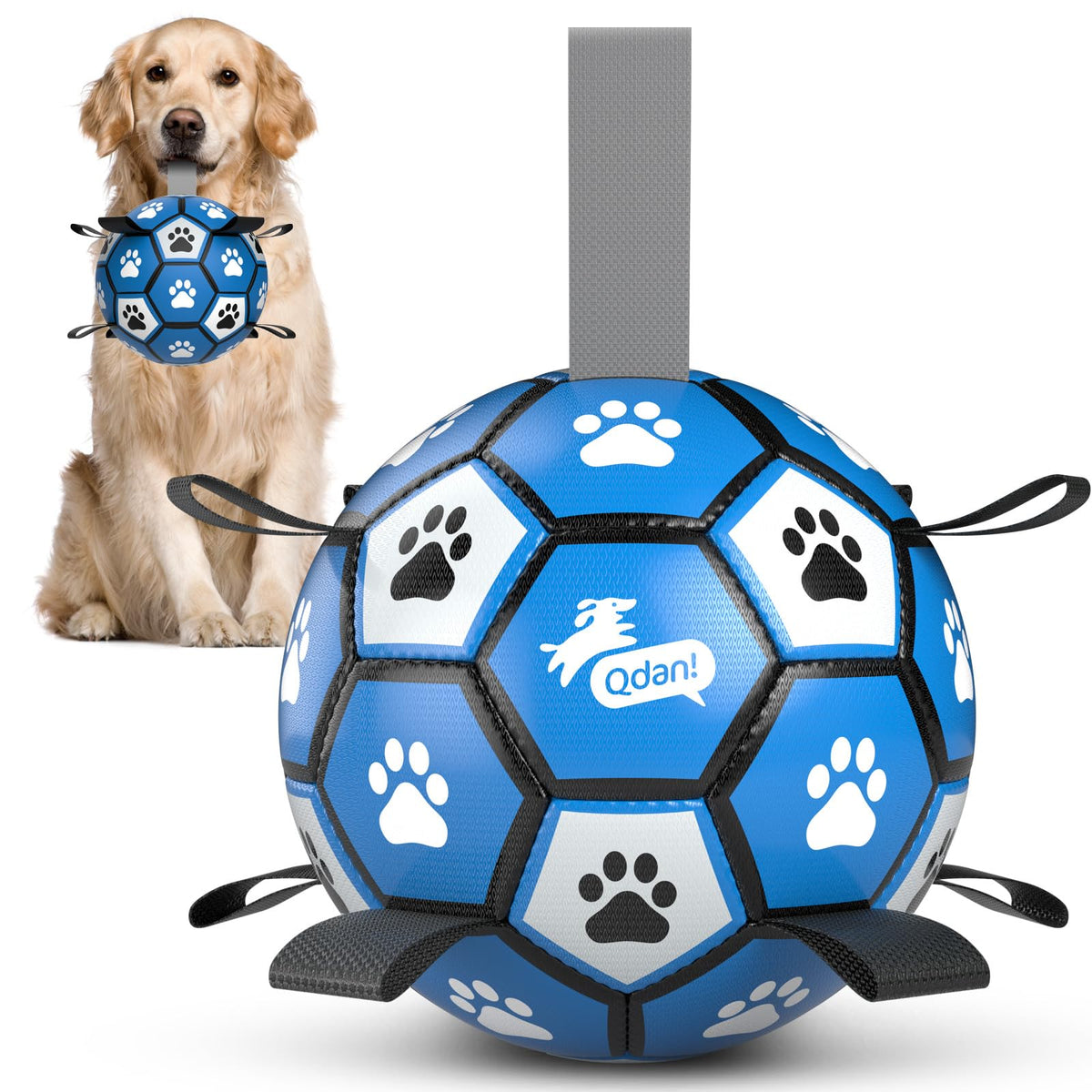 QDAN Dog Balls, 6 Inch Dog Soccer Ball with Straps, Herding Balls for Dogs