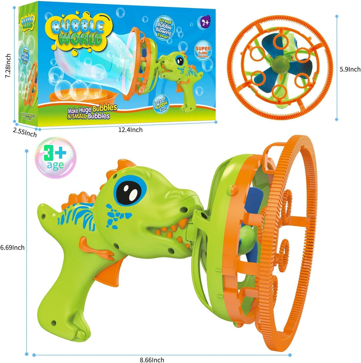 IFLOVE Dinosaur Bubble Gun for Kids 3-8, Bubble Machine Blower Toy (Green)