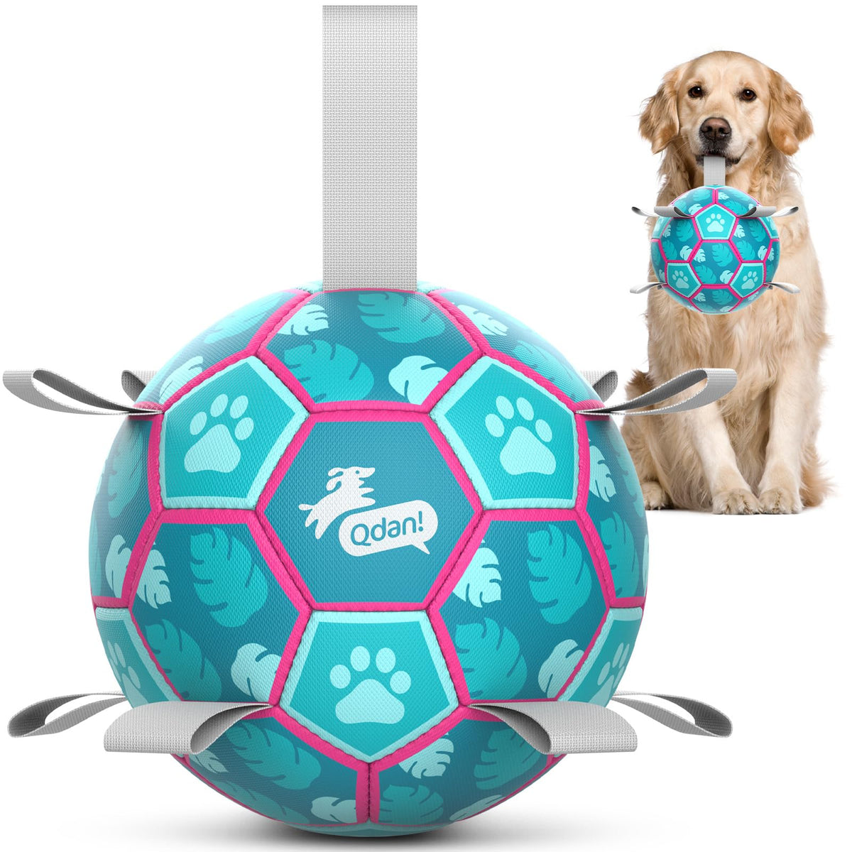 QDAN Dog Balls, 6 Inch Dog Soccer Ball with Straps, Herding Balls for Dogs