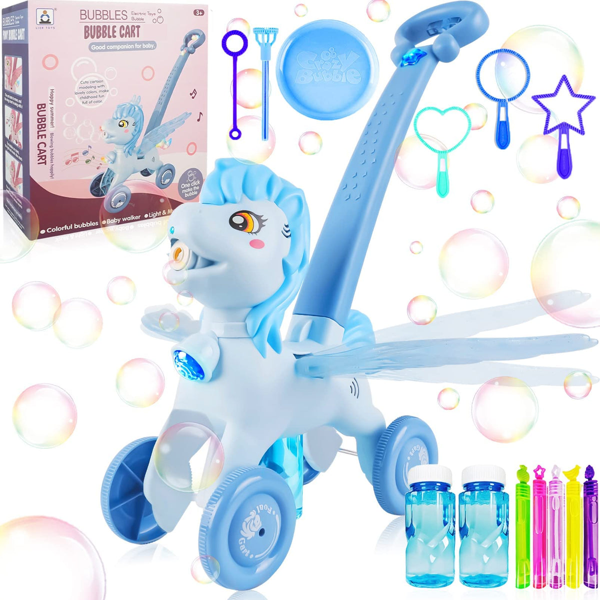Pink Bubble Machine Blower Maker Lawn Mower Walking Toy Christmas Basket Stuffers Outdoor Summer Girls Kids Birthday Best Gift for 3-12 Year Old Unique Cute Valentines Day Unicorn Gifts