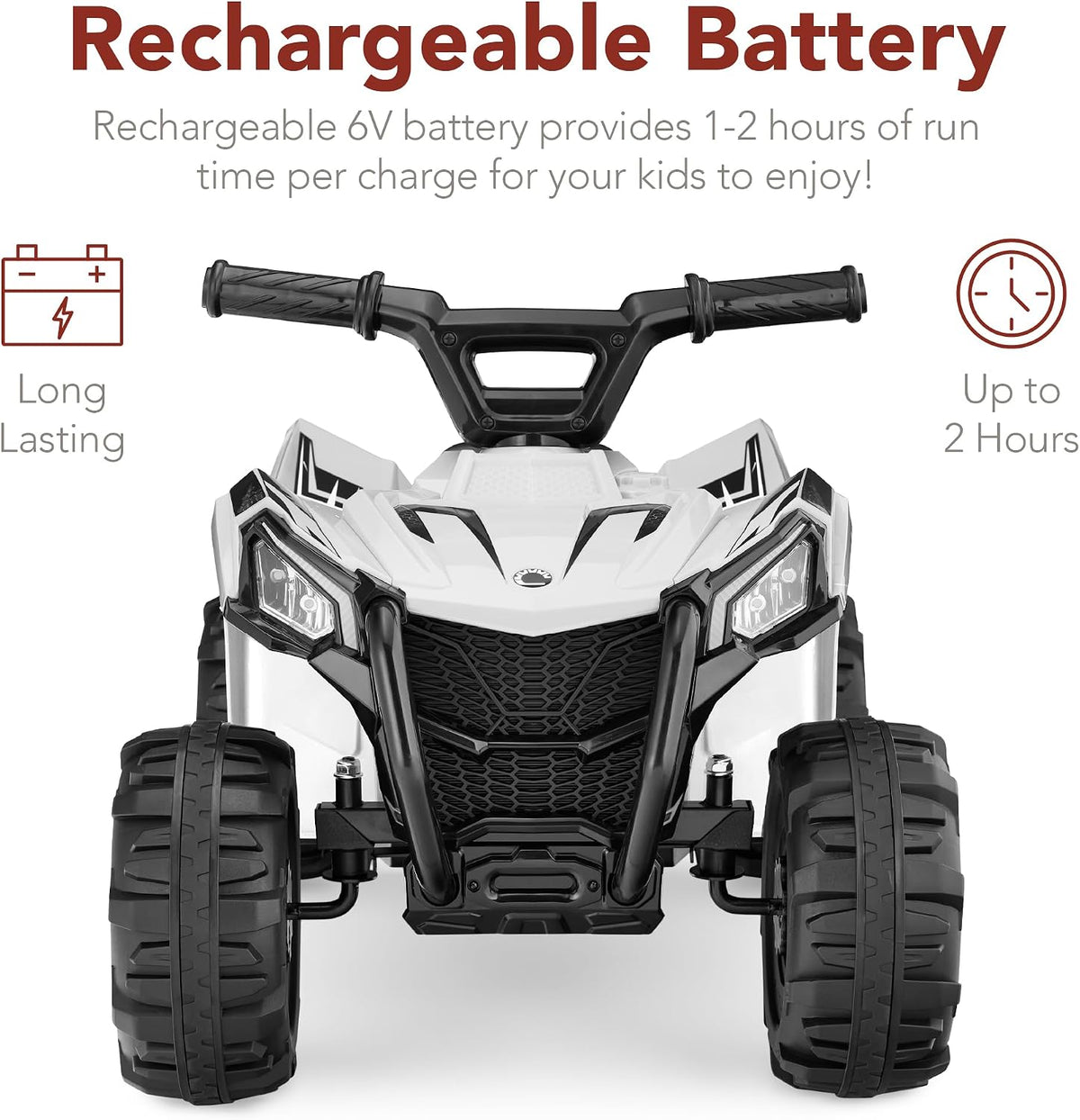 Best Choice Products 6V Kids Ride On Toy, 4-Wheeler Quad ATV Play Car w/ 1.8MPH Max Speed, Treaded Tires, Rubber Handles, Push-Button Accelerator - White