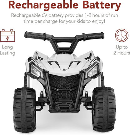 Best Choice Products 6V Kids Ride On Toy, 4-Wheeler Quad ATV Play Car w/ 1.8MPH Max Speed, Treaded Tires, Rubber Handles, Push-Button Accelerator - White