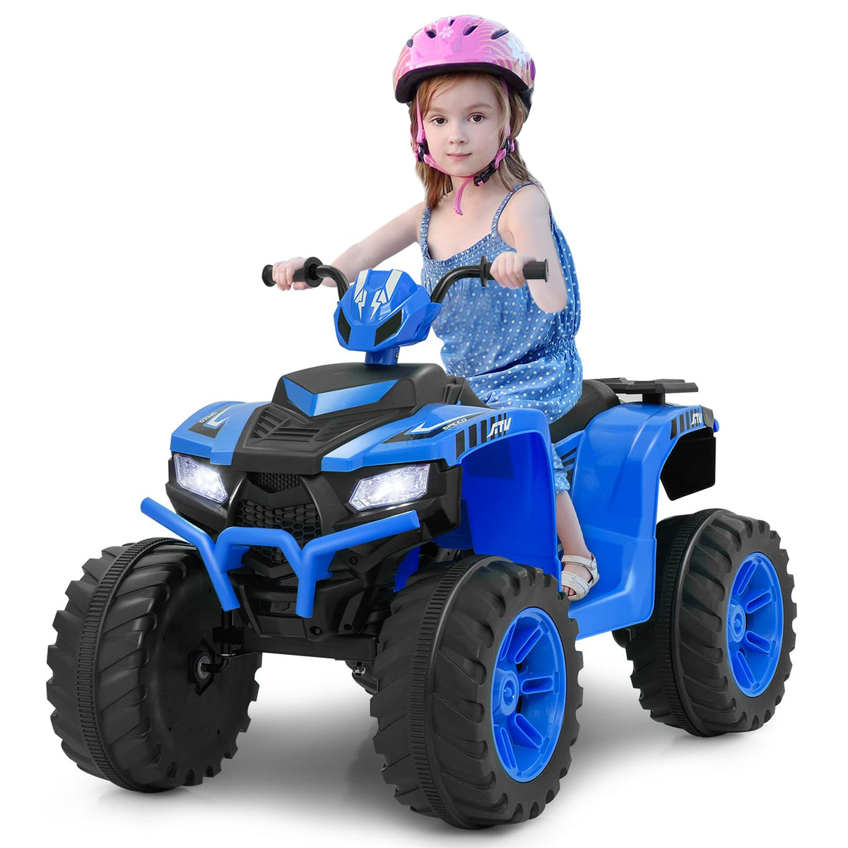 Costzon Kids ATV, 12V Battery Powered Electric Vehicle w/LED Lights, High & Low Speed, Horn, Music, USB, Treaded Tires, Ride on Car 4 Wheeler Quad for Boys & Girls Gift, Ride on ATV (Black)