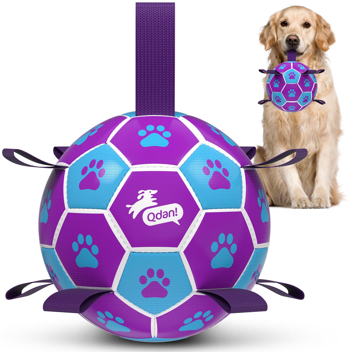 QDAN Dog Balls, 6 Inch Dog Soccer Ball with Straps, Herding Balls for Dogs