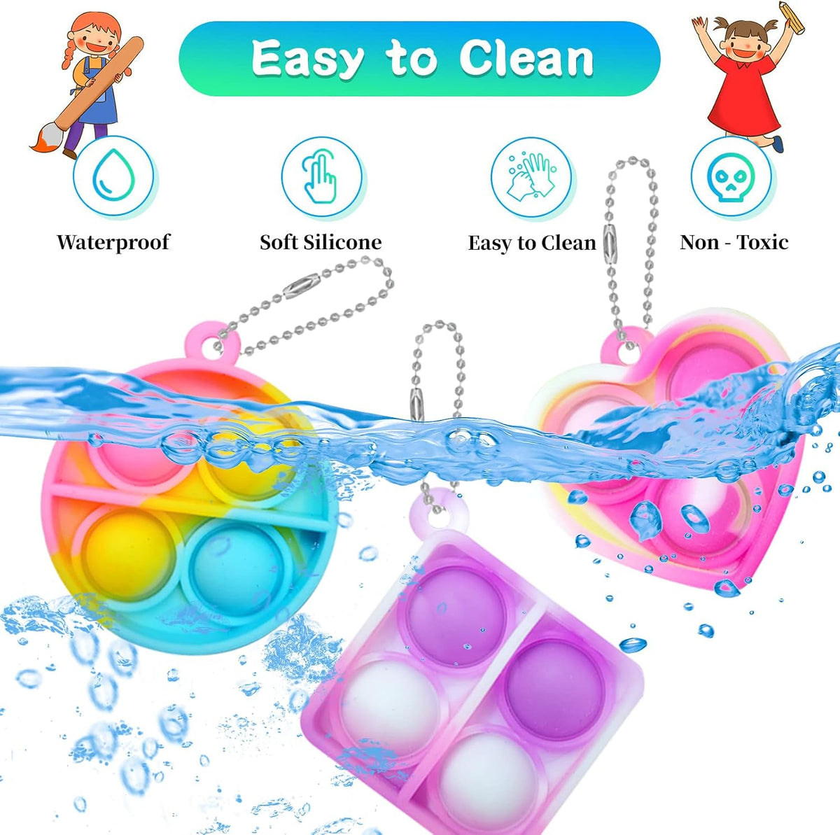 ONKULL Pop Fidget Keychain 30 Pack ,Mini Fidget Toys Bulk ,Sensory Toys for Kids ,Party Favors for Kids 4-8,8-12 Year ,Back to School Gifts for Classroom ,Halloween Birthday Goodie Bags Stuffers
