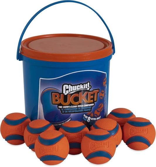 Chuckit! Ultra Ball Dog Toy with Cleaning Bucket, Medium 2.5-in, 8-Pack