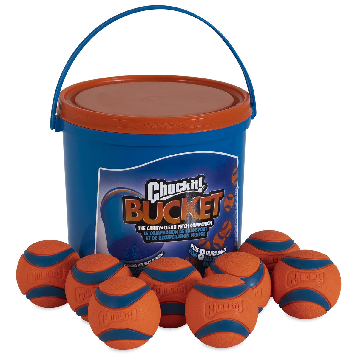 Chuckit! Ultra Ball Dog Toy with Cleaning Bucket, Medium 2.5-in, 8-Pack