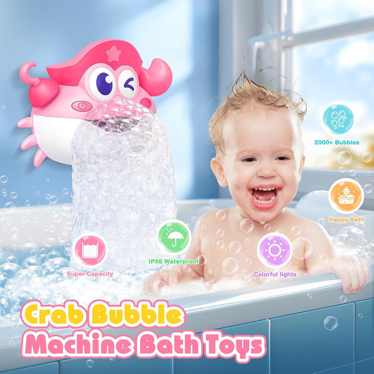 Bath Toys,Light Up Baby Bath Toys Bath Bubble Machine with Colourful RGB Light Great Birthday for Toddler Boys and Girls Tub Toy for Kids Ages 1-3 4-8
