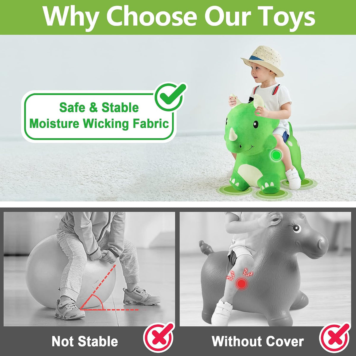 Bouncy Pals Toddler Dinosaur Hopper Toy, Kids Outdoor Ride on Bounce Animal