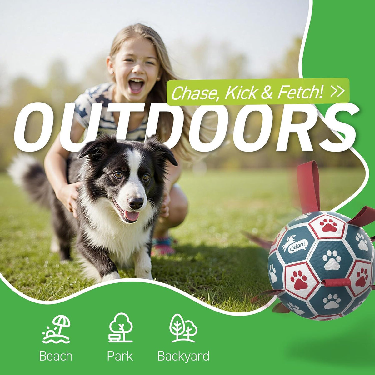 QDAN Dog Balls, 6 Inch Dog Soccer Ball with Straps, Herding Balls for Dogs