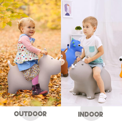 ZOOJOY Bouncy Animals Hopper,Inflatable Horse Jumping Animals for Toddlers, Indoor Outdoor Ride On Horse Hopping Toys for Girls/Boys 2 3 4 5 6 Years Old, Great Gift W/P (Grey)