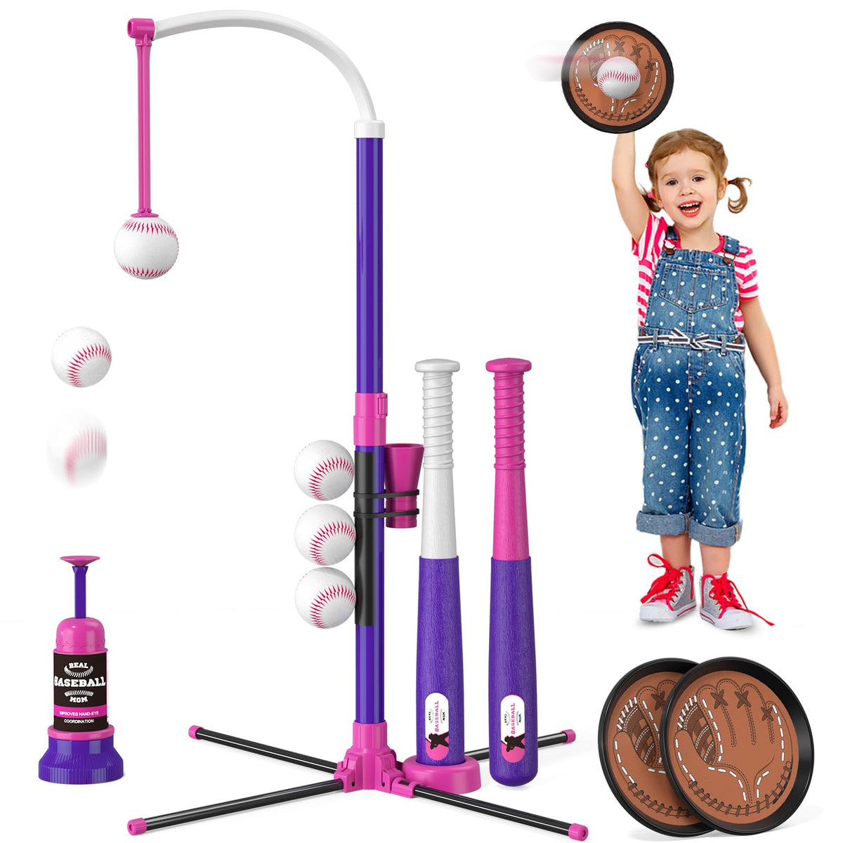 HYES 3-in-1 Baseball Set for Kids with Auto Pitching Machine
