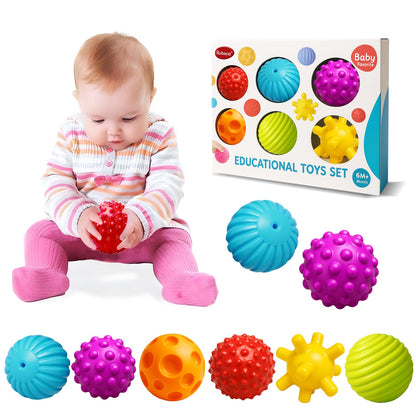 Baby Textured Multi Sensory Toys Massage Ball Gift Set BPA Free for Toddlers 1-3 Soft Balls Montessori Infant Baby Toys 6 to 12 Months 6 Pack