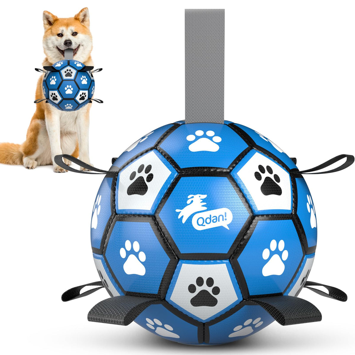 QDAN Dog Balls, 6 Inch Dog Soccer Ball with Straps, Herding Balls for Dogs