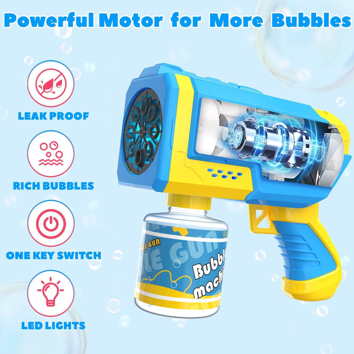 EagleStone 2 Packs Automatic Bubble Machine Guns with 4 Bottles Solution