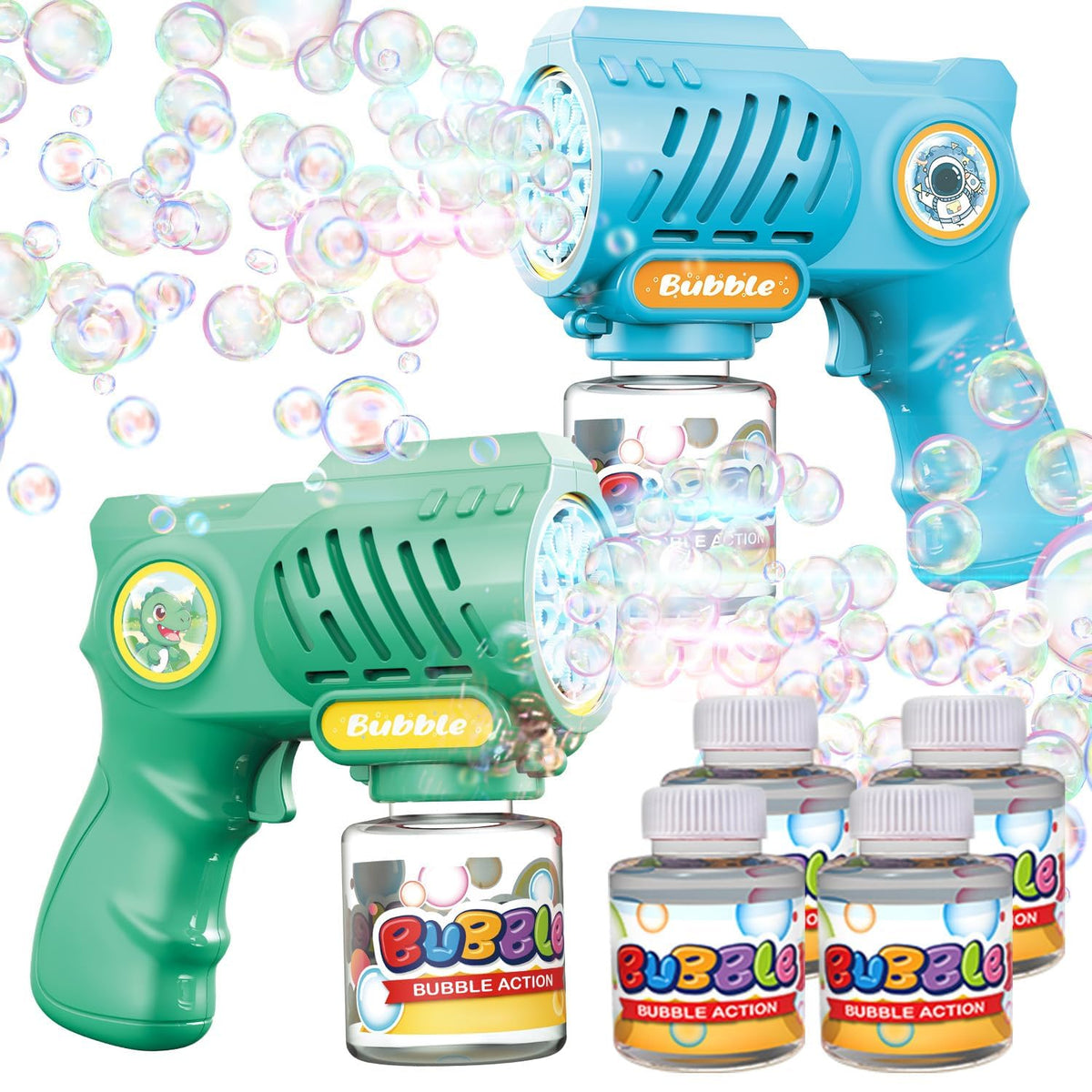 EagleStone 2 Packs Automatic Bubble Machine Guns with 4 Bottles Solution