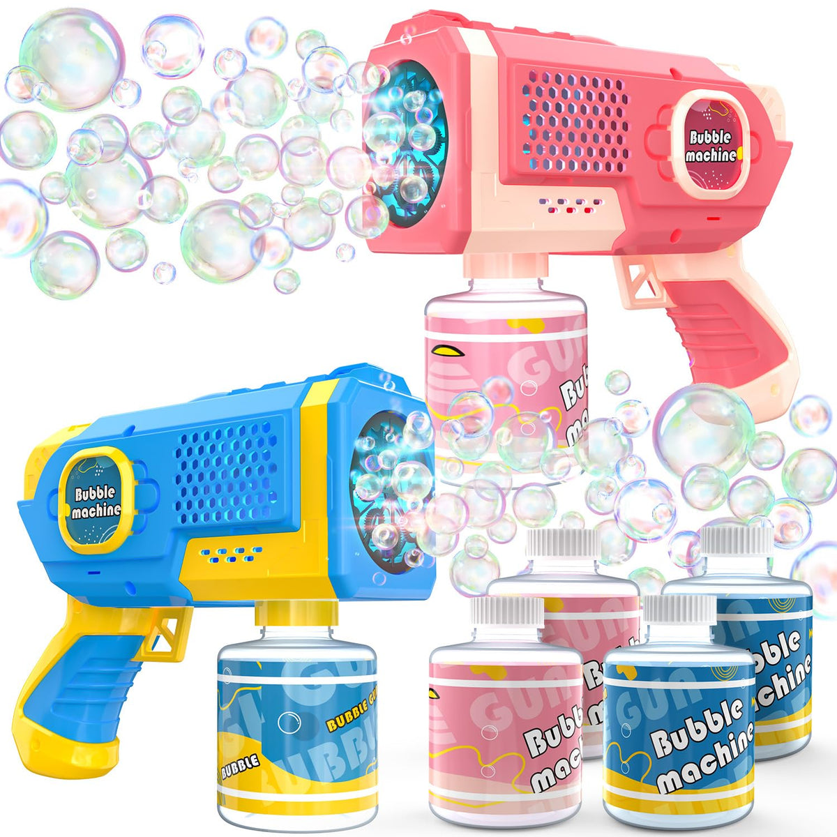EagleStone 2 Packs Automatic Bubble Machine Guns with 4 Bottles Solution