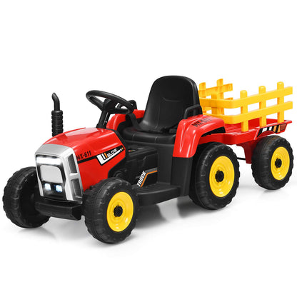Costzon Ride on Tractor with Detachable Trailer, Kids' Electric Vehicles w/3-Gear-Shift Ground Loader, Wireless Design & USB, 7 LED Headlights, Remote Control Tractor Toy for Kids 3+ (12V, Dark Green)