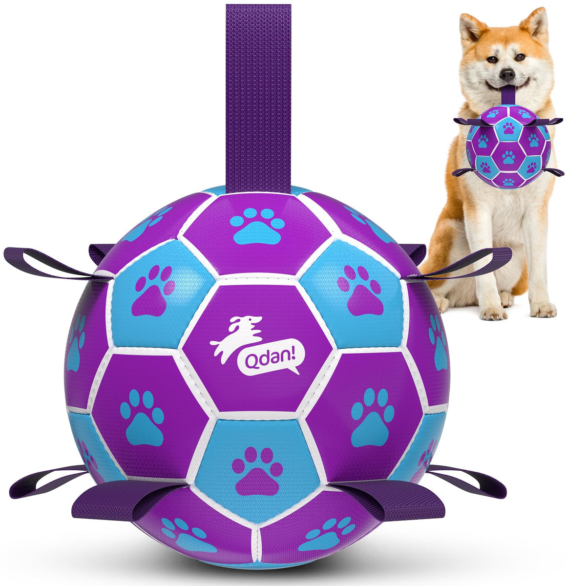 QDAN Dog Balls, 6 Inch Dog Soccer Ball with Straps, Herding Balls for Dogs