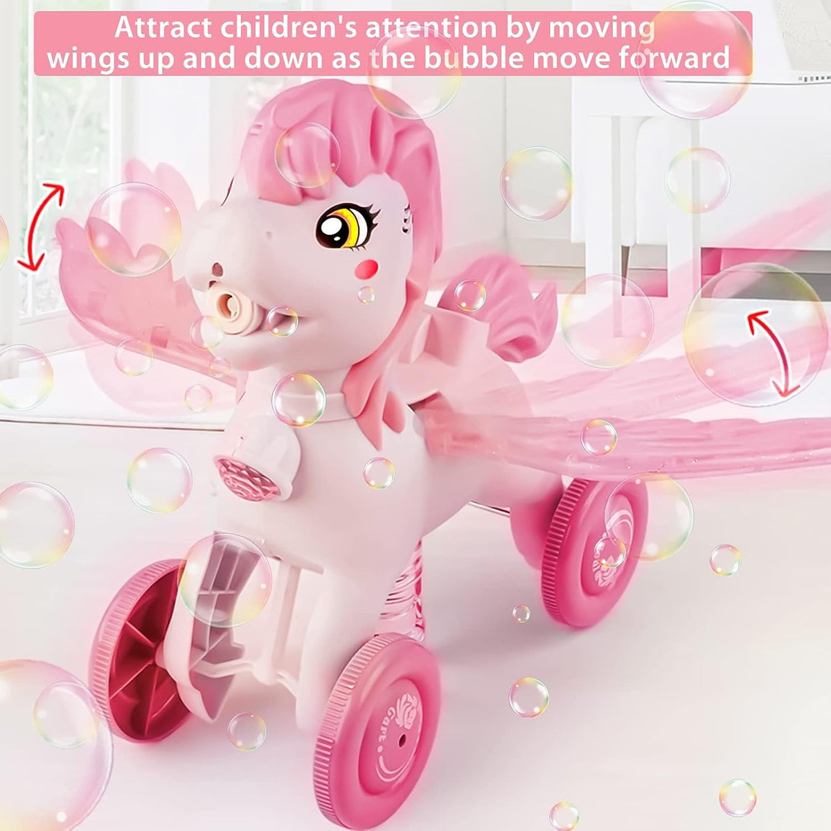 Pink Bubble Machine Blower Maker Lawn Mower Walking Toy Christmas Basket Stuffers Outdoor Summer Girls Kids Birthday Best Gift for 3-12 Year Old Unique Cute Valentines Day Unicorn Gifts