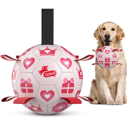 QDAN Dog Balls, 6 Inch Dog Soccer Ball with Straps, Herding Balls for Dogs