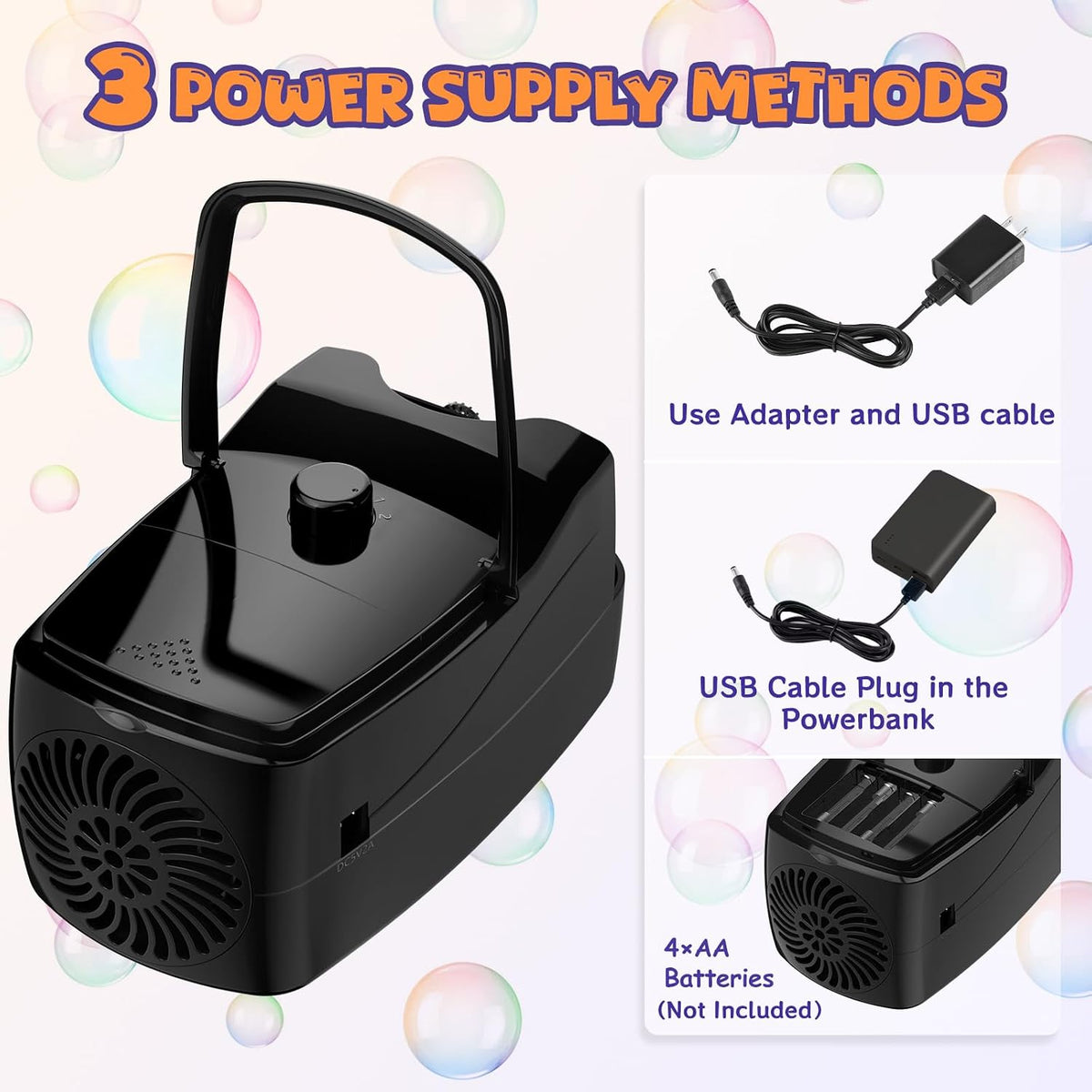 Bubble Machine, Automatic Bubble Blower Maker for Kids or Parties (Black)