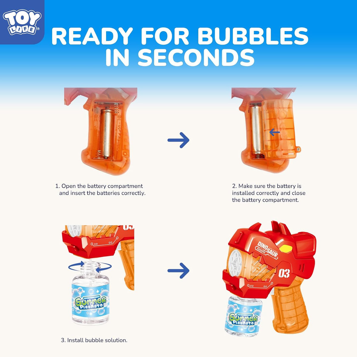 TOY Life Dinosaur Bubble Gun 2-Pack, Automatic Blaster, Ages 3-8