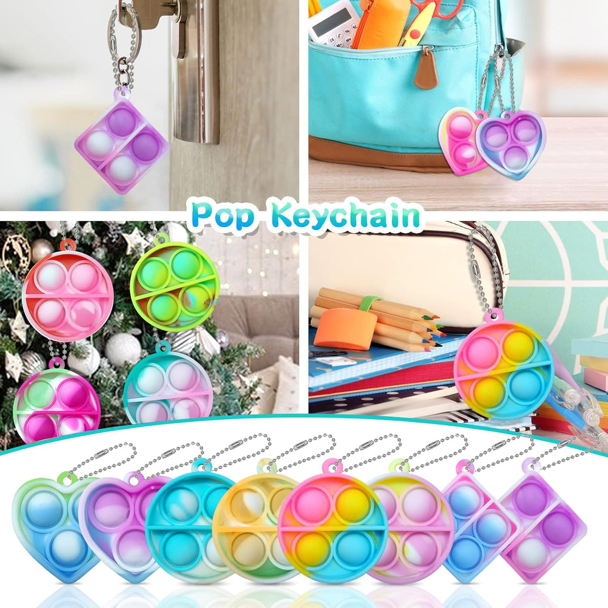 ONKULL Pop Fidget Keychain 30 Pack ,Mini Fidget Toys Bulk ,Sensory Toys for Kids ,Party Favors for Kids 4-8,8-12 Year ,Back to School Gifts for Classroom ,Halloween Birthday Goodie Bags Stuffers