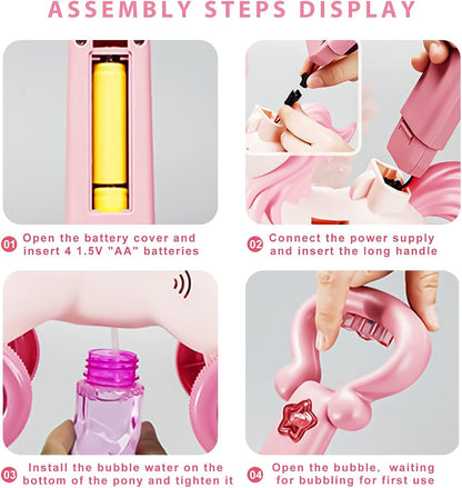 Pink Bubble Machine Blower Maker Lawn Mower Walking Toy Christmas Basket Stuffers Outdoor Summer Girls Kids Birthday Best Gift for 3-12 Year Old Unique Cute Valentines Day Unicorn Gifts