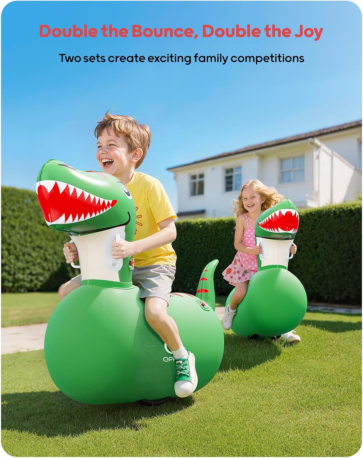 QPAU Inflatable Dinosaur Bouncy Hopper Toy, 2 Pack with Hand Pump