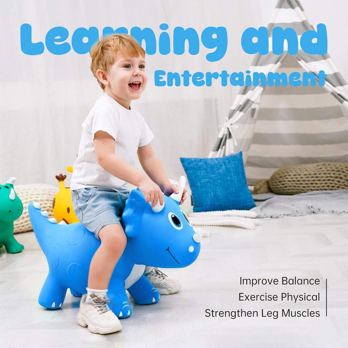 EVERICH TOY Dinosaur Bouncy Animal Hopper, Ride-on Toys for Kids 18M+
